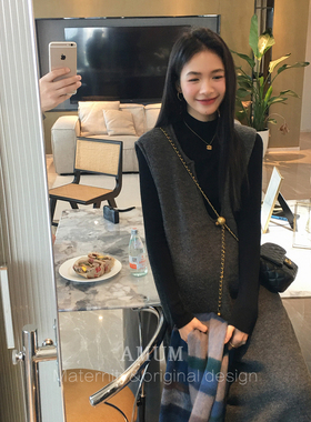 ◆AMUM孕妇装◆懒人软软裙~老钱简约慵懒针织百搭V领叠穿背心裙