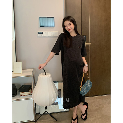 ◆AMUM孕妇装◆遛弯纸片人~圆领宽松柔软显瘦垂感懒人休闲连衣裙