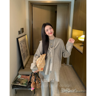 秋冬休闲上衣慵懒厚针织披肩阔腿裤 米兰往事 套装 AMUM孕妇装