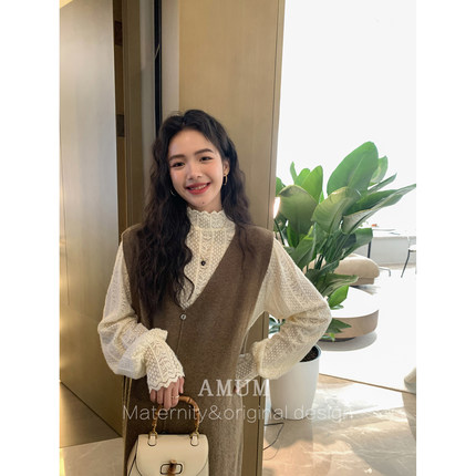 ◆AMUM孕妇装◆时光清浅~针织叠穿背心裙秋冬气质女神复古连衣裙