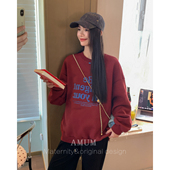 美式 聚焦限定 红色字母宽松卫衣日常休闲加绒上衣 AMUM孕妇装