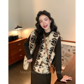 复古费尔岛马甲加厚保暖皮毛一体上衣 芬兰冬日 AMUM孕妇装