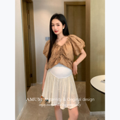 夏装 灿烂星河 简约百搭褶皱裙拖腹高腰a字短裙裙裤 AMUM孕妇装