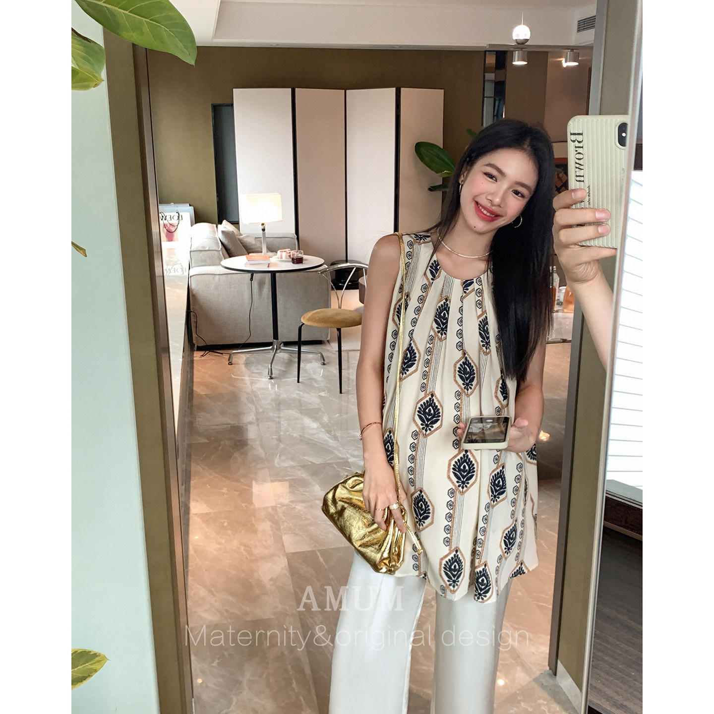 ◆AMUM孕妇装◆森迹花笺~民族风宽松无袖小衫中古宽松背心上衣