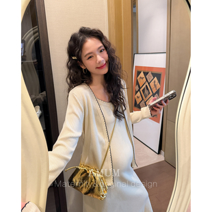 不显怀洋气 休闲针织显瘦小香开衫 连衣裙两件套装 AMUM孕妇装