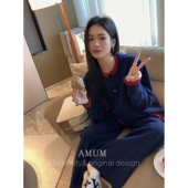 套装 假两件针织毛衣韩系通勤上衣托腹裤 AMUM孕妇装 慵懒秋冬