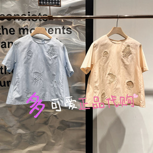 播衬衫2026夏款BDT2HD1568新款法式圆领短袖宽松气质上衣海岛幻想