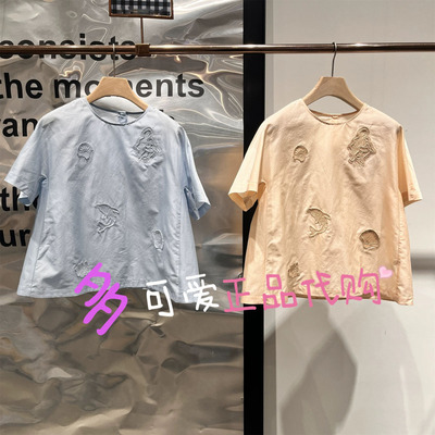 播衬衫2026夏款BDT2HD1568新款法式圆领短袖宽松气质上衣海岛幻想