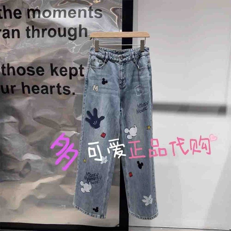播牛仔裤2025秋季BDS3KD3333新款复古印花水洗直筒裤开心奇妙乐园