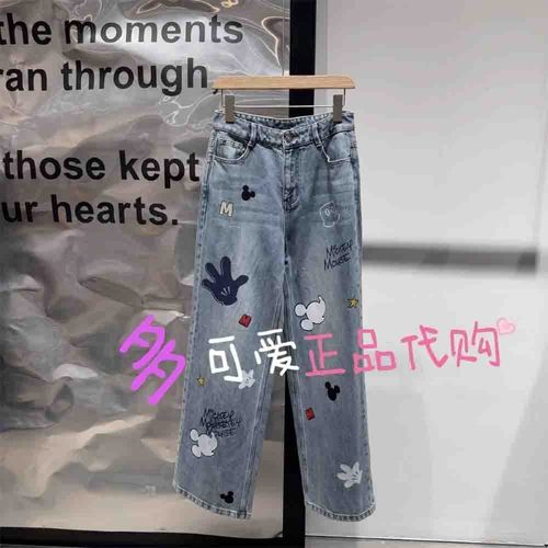 播牛仔裤2025秋季BDS3KD3333新款复古印花水洗直筒裤开心奇妙乐园
