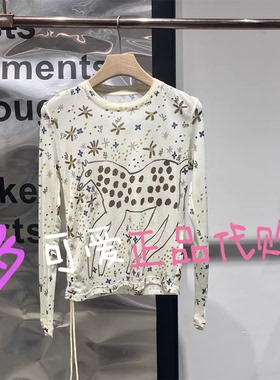 播T恤2026春款BDT1YD2910新款印花抽绳长袖圆领打底衫高山的马