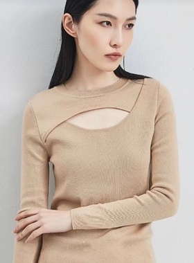 设计款镂空羊毛打底衫