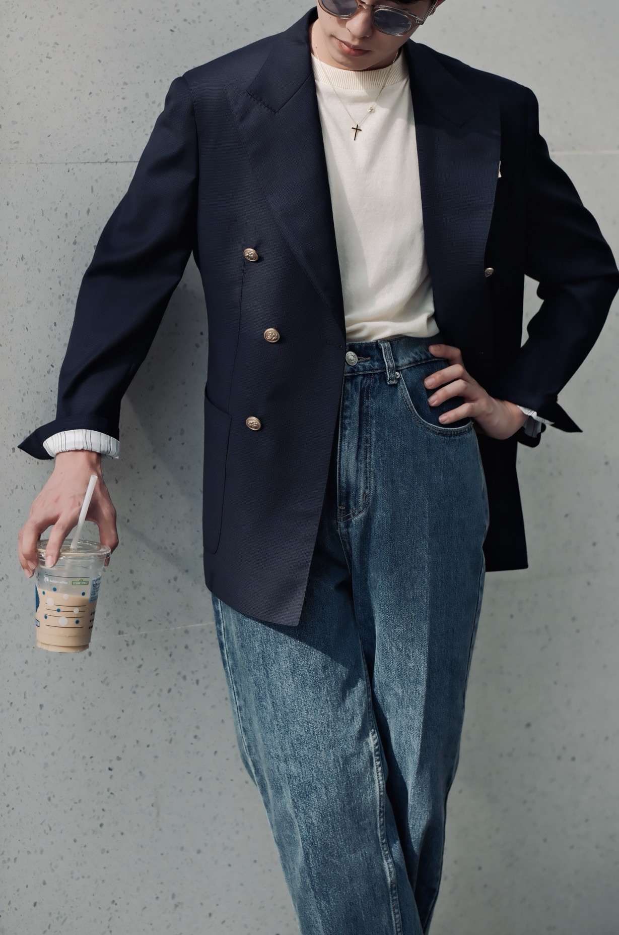 seekmited双排扣西服布雷泽休闲西装半麻衬海军意式商务男士单西