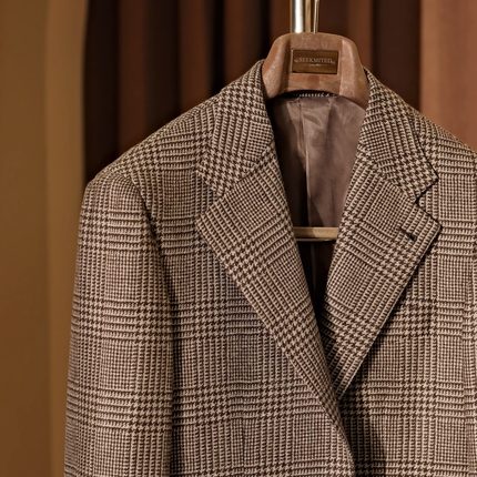 SEEKMITED棕色千鸟格亲王格意式羊毛手工米兰眼西服高级感西装