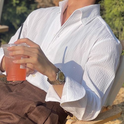 SEEKMITED一片领长袖意式泡泡纱