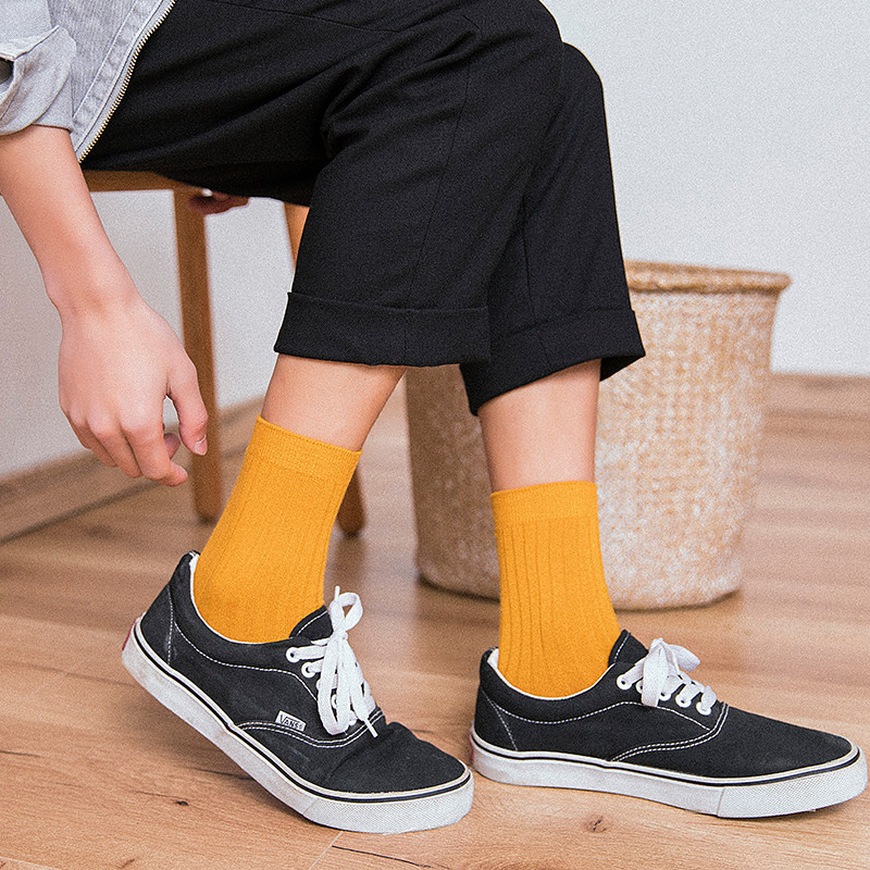 袜子男韩版纯棉复古短袜日系纯色吸汗商务长袜时尚百搭韩国中筒袜