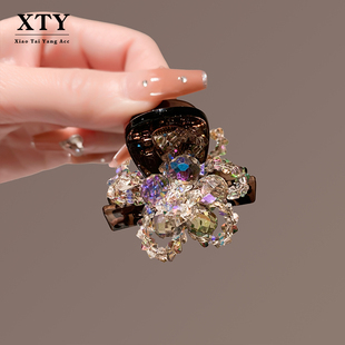 日韩轻奢炫彩珠珠花朵抓夹2025新款时尚后脑勺半扎夹百搭发饰