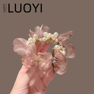 超仙温柔网纱珍珠发圈2025年新款串珠头绳气质低马尾发圈发饰头饰