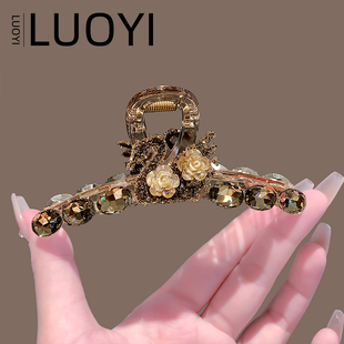 盘发鲨鱼夹韩版 百搭头饰 小天鹅镶钻花朵抓夹女时尚 2025新款