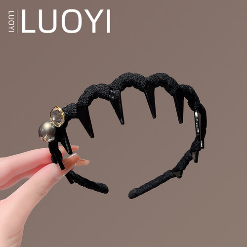 2025新款轻奢时尚黑色水晶带齿发箍女高级感洋气时尚高颅顶发箍