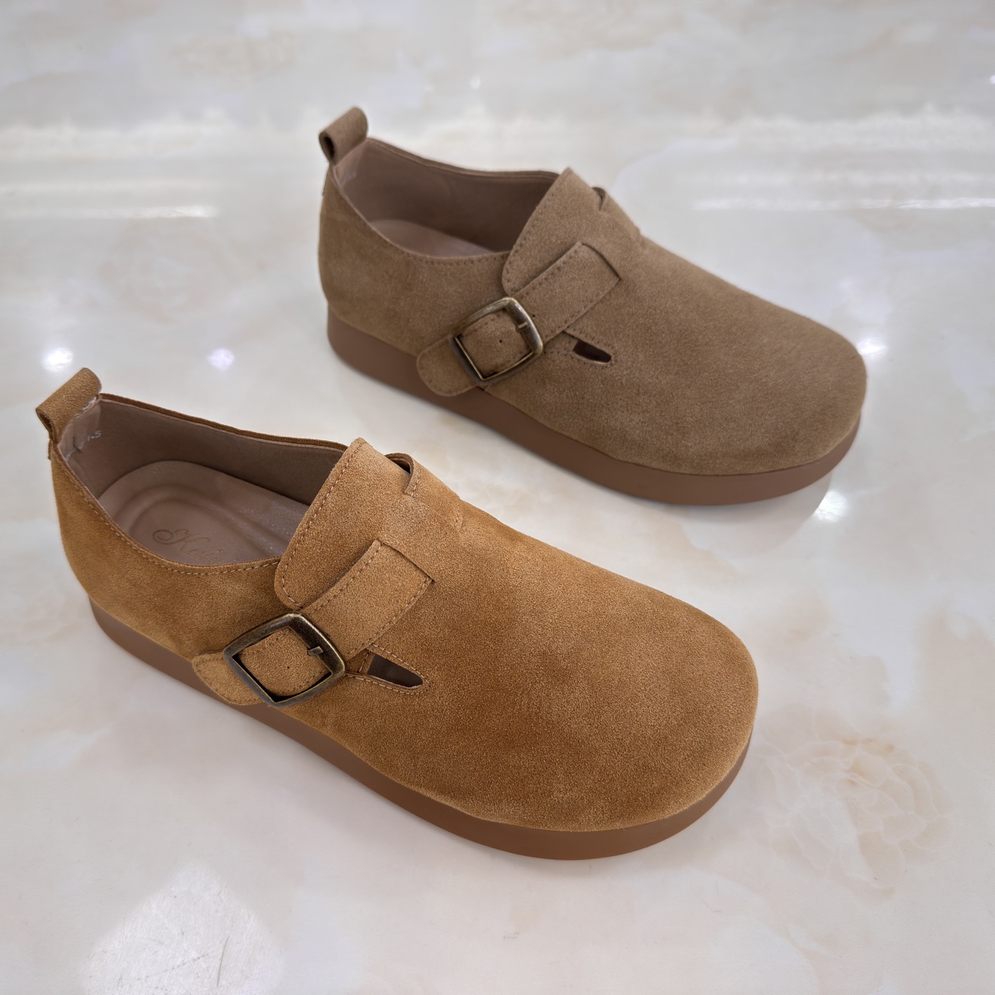 卡莱特斯2025新款牛皮软面磨砂皮厚底勃肯鞋女单鞋子正品635185