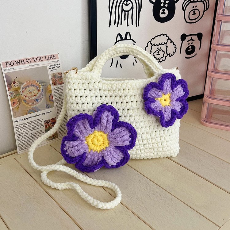 新手初学毛线钩针diy材料包手工编织泡芙花单肩斜挎包零钱包卡包