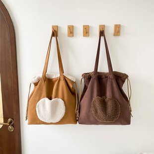 可爱毛绒单肩女款休闲大容量复古麂皮秋冬单肩苹果束口翻毛托特包