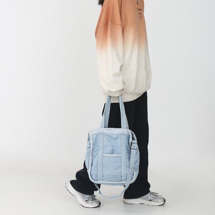 牛仔时尚女士单肩托特休闲包校园潮酷学生牛仔补课袋斜挎包女
