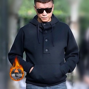 孙红雷同款秋冬季卫衣男士胖人上衣加绒加厚连帽高领外套加肥大码