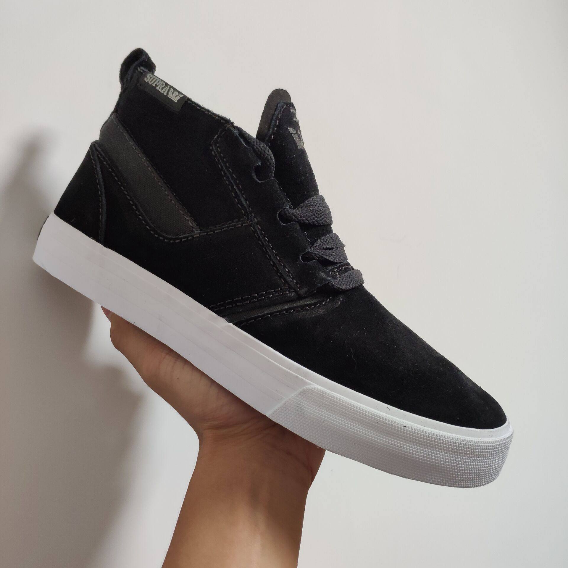 牡牧 Supra Kensington 黑白翻毛皮 中高帮男鞋滑板 美潮街舞板鞋
