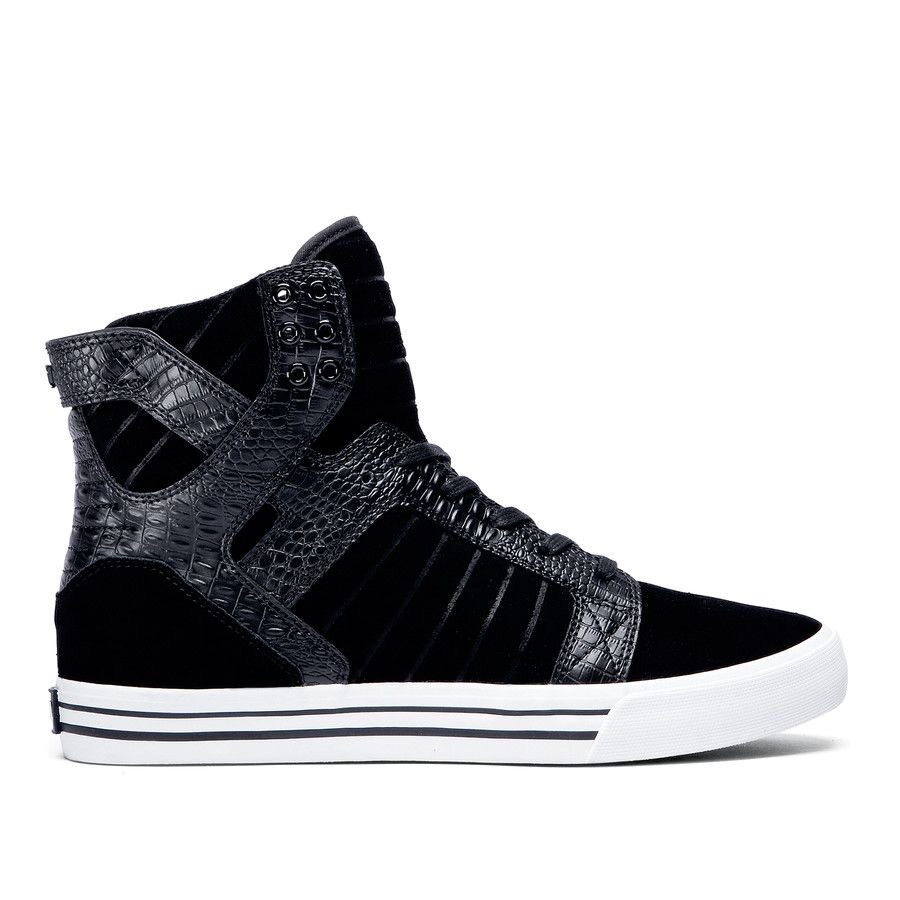 Supra Skytop黑色翻毛皮X鳄鱼纹高街高帮男流行板鞋比伯同款百搭