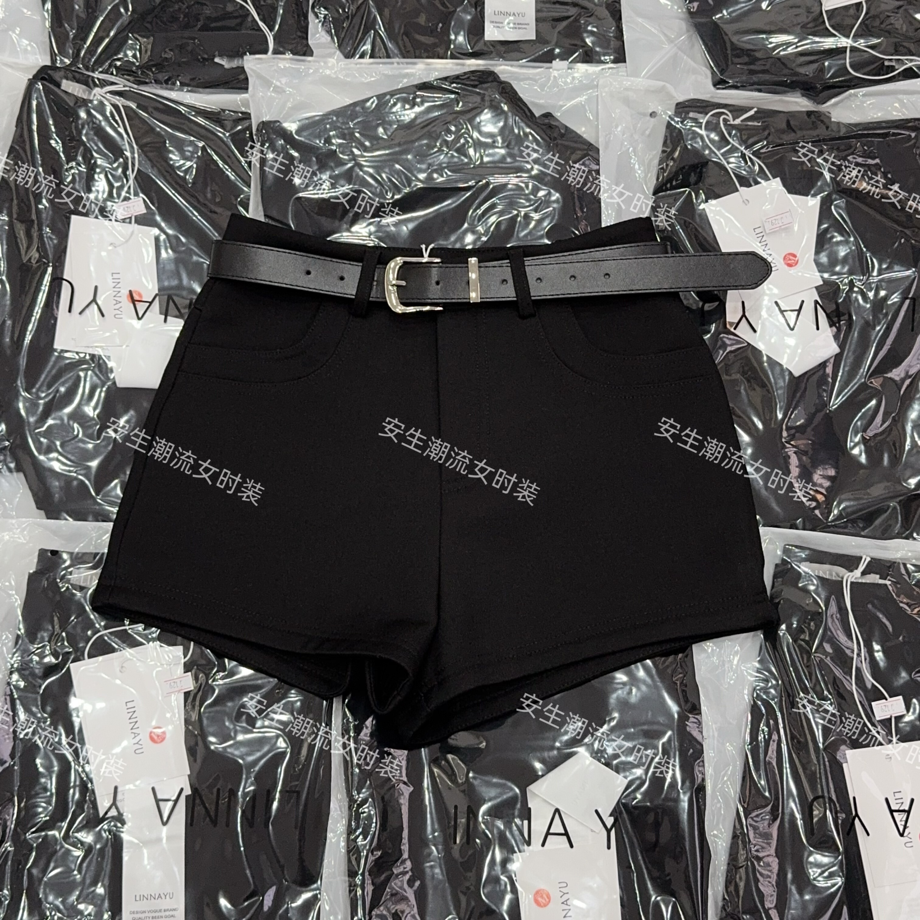 厚的冬季新款短裤女高腰修身韩版网红a字阔腿口袋气质西装linna潮