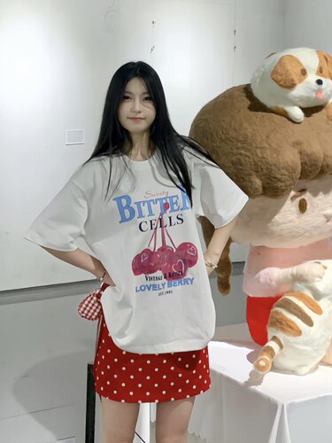 夏季新款韩版网红卡通樱桃字母印花圆领宽松短袖t恤女潮牌百搭