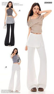 2026美式休闲春夏新款假两件微喇裤低腰显瘦阔腿瑜伽裤拉链潮牌