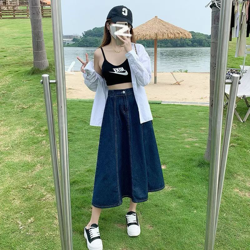 春夏中长款牛仔裙百褶半身长裙2026经典款高腰显瘦a字垂感裙女潮