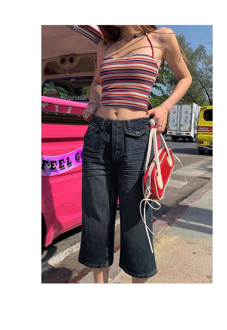 美式复古低腰辣妹直筒裤百搭七分裤春夏新款显瘦牛仔裤女潮牌2026