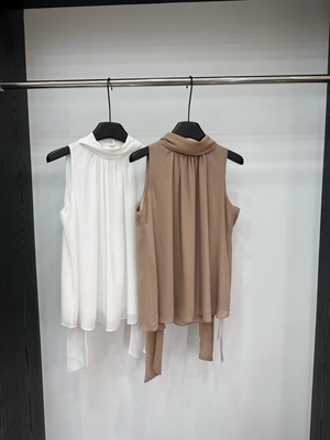 雪纺上衣夏季新款法式气质名媛轻奢高端女神范棕色衬衫女无袖褶皱