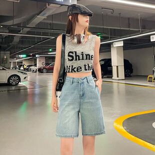 短裤 牛仔五分裤 牛仔裤 女高腰修身 欧美直筒潮 2026春夏新款 韩版 女装