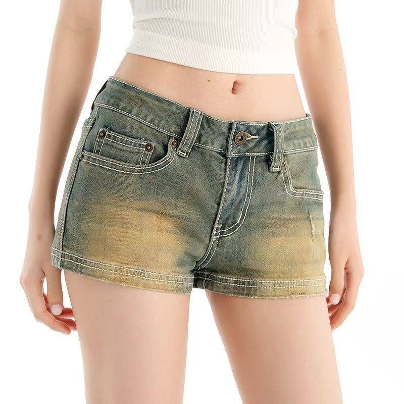 美式低腰辣妹牛仔短裤女2026夏季新款弹力包臀显瘦A字热超短裤潮