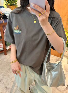26204夏季新款韩版鳄鱼宽松显瘦百搭圆领长袖T恤女休闲上衣