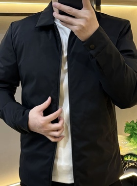 秋冬加棉加厚商务休闲行政夹克男士修身翻领棉外套黑色棉衣24025