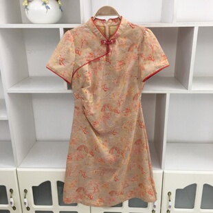 新中式风提花改良旗袍连衣裙女印花立领短袖遮肚显瘦复古裙