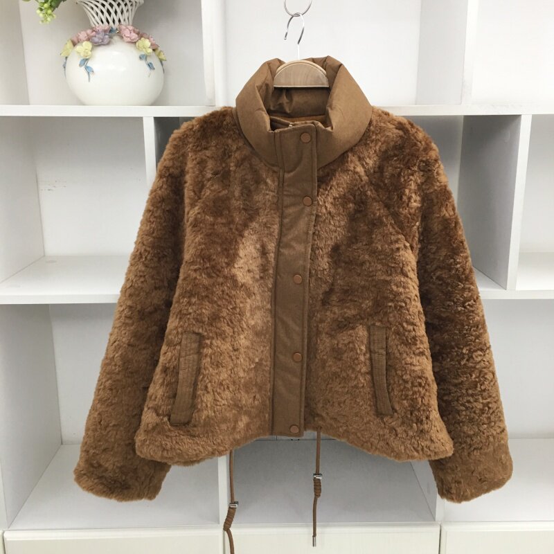 高领羊羔毛皮草外套女短款立领保暖环保圈圈毛皮毛一体毛毛大衣女