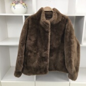 羊羔绒立领外套短款 加厚保暖毛绒夹克环保皮草皮毛一体水貂毛大衣