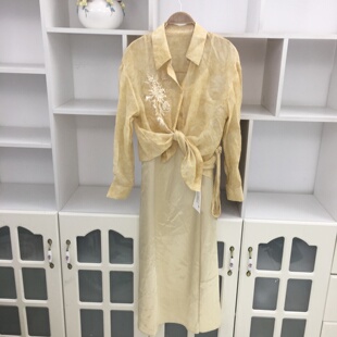 韩版夏季亮片钉珠长袖防晒衬衫+丝滑吊带裙连衣裙长裙显瘦两件套