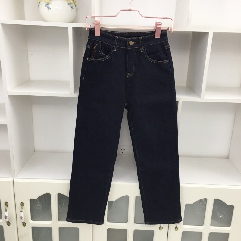 黑色加绒加厚款牛仔裤直筒裤哈伦