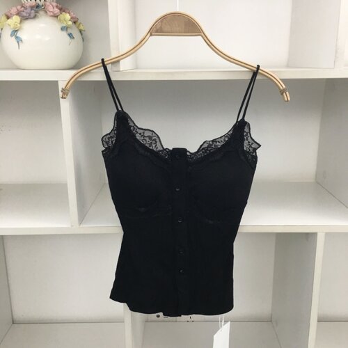 蕾丝拼接吊带背心女白色V领打底