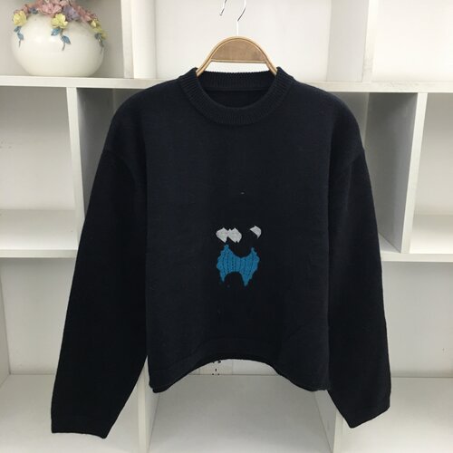 卡通图案黑色羊毛针织衫毛衣
