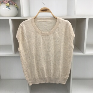 秋冬季极简风圆领短袖针织衫女灰色毛衣宽松显瘦柔软保暖叠穿上衣