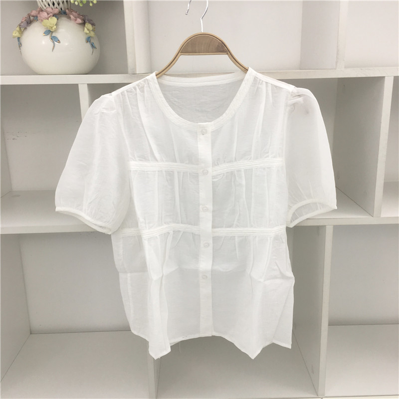 夏季圆领短袖黄色棉麻衬衫衬衣